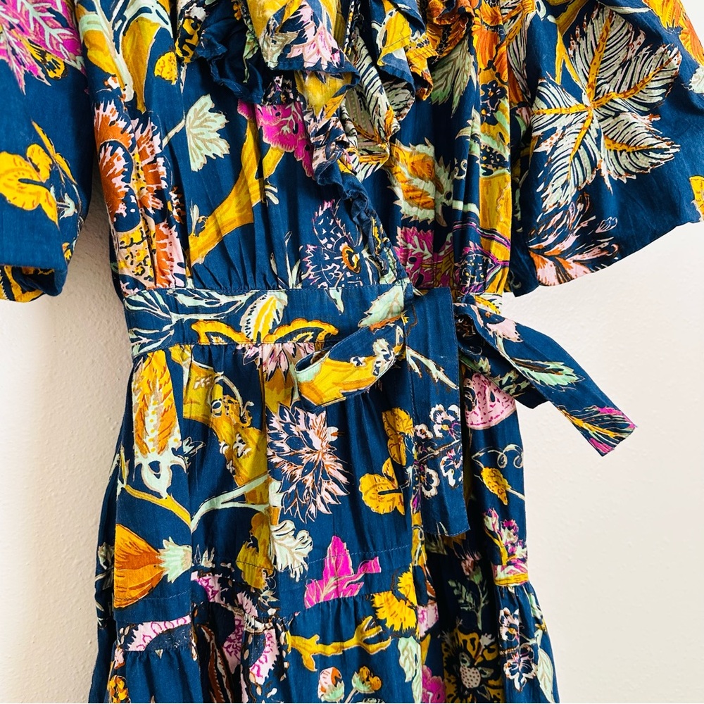 House of Harlow 1960 Mini Floral Wrap Dress Boho Ruffle Puff Sleeve - Picture 11 of 12